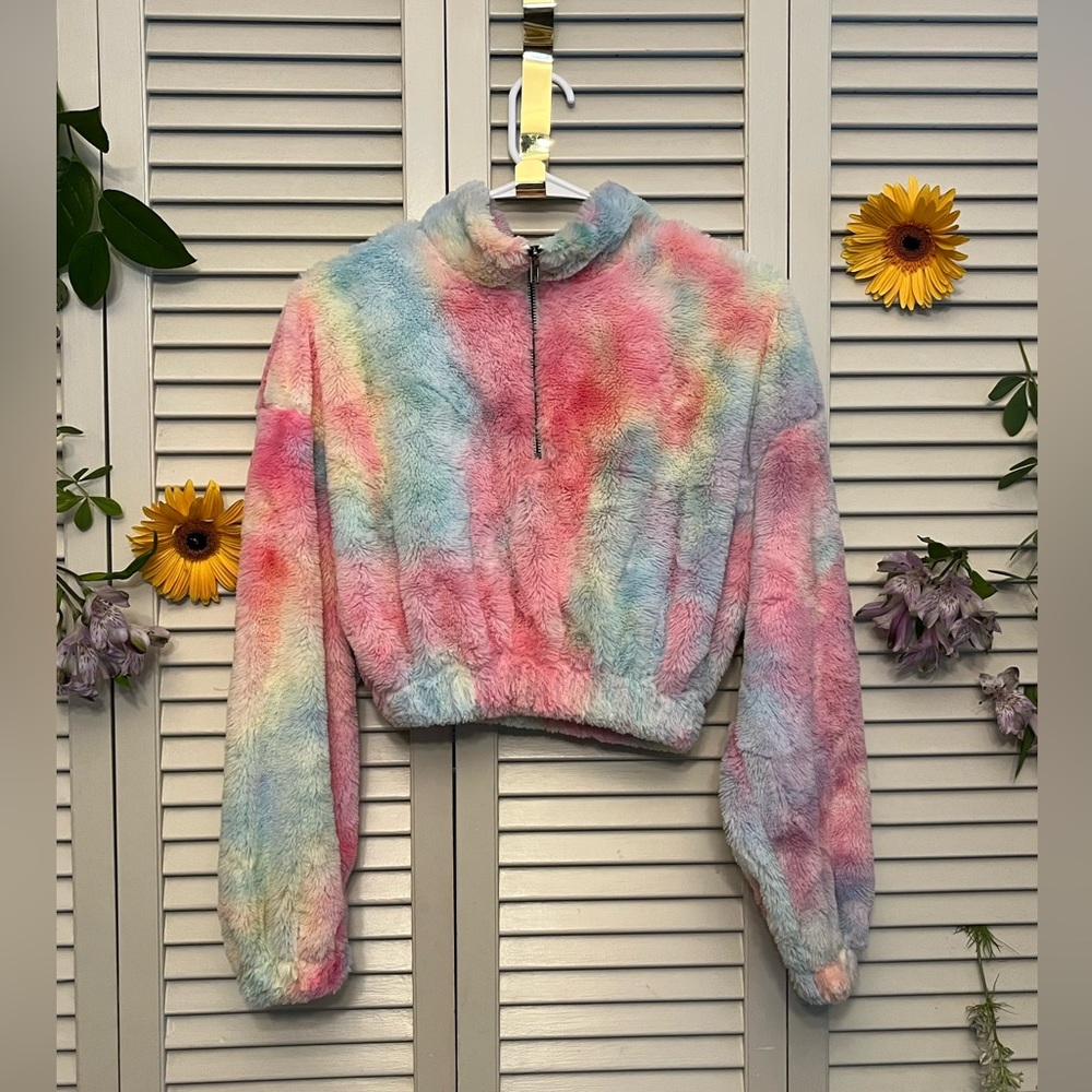 SHEIN Fluffy Tie-Dye Cropped Quarter-Zip